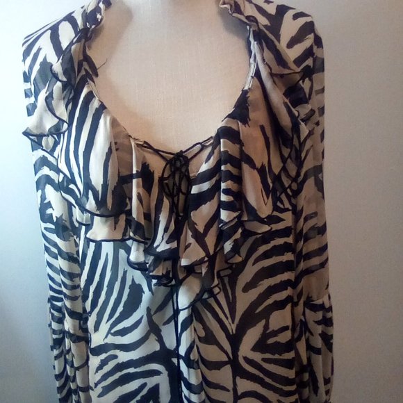 H & M Black and Tan Zebra Print Blouse. Size 10. - Picture 1 of 8